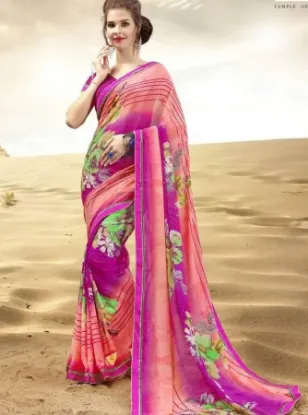 Picture of indian handmade beige saree batik printed outfit 100% p