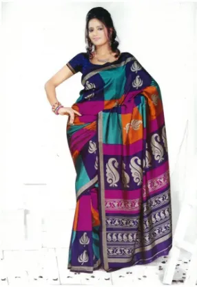 Picture of indian handmade brown saree pure silk floral printed us