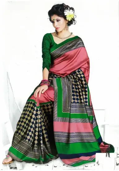 Picture of indian handmade craft saree pure silk printed fabric ar