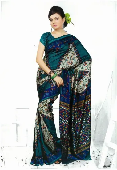 Picture of indian handmade craft saree pure silk printed fabric da