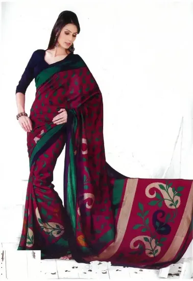 Picture of indian handmade craft saree pure silk printed fabric de