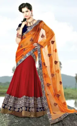 Picture of indian handmade crepe silk saree orange embroidered dre