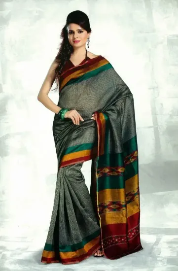 Picture of indian handmade decorative fabric green pure silk saree