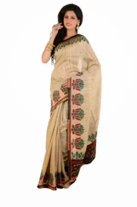 Picture of indian handmade ethnic 100% silk beige floral printed s