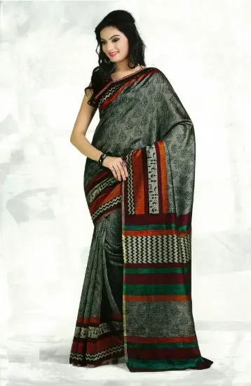 Picture of indian handmade ethnic craft pure silk brown saree tie 