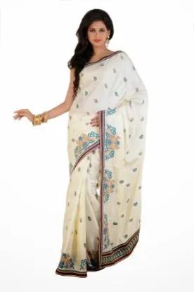 Picture of indian handmade ethnic pure silk beige abstract saree p