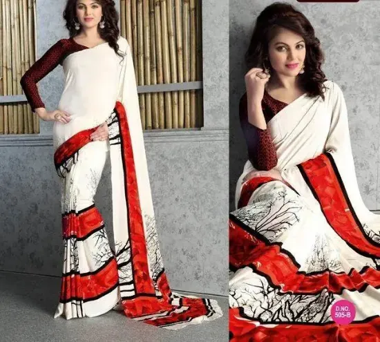 Picture of indian handmade ethnic pure silk beige nice saree print