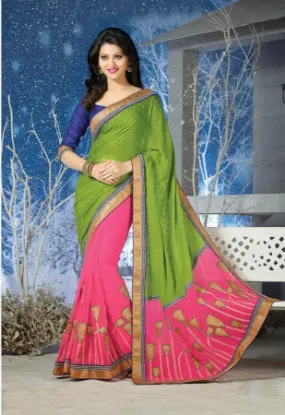 Picture of indian handmade ethnic pure silk green floral saree pri