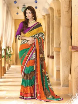 Picture of indian handmade ethnic pure silk multicolour saree flor