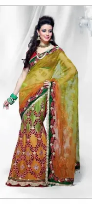 Picture of indian handmade ethnic pure silk orange saree abstract 