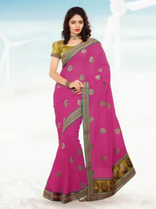 Picture of indian handmade ethnic saree crepe silk peach floral pr