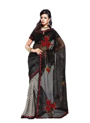 Picture of indian handmade ethnic saree leaf printed pure silk bro