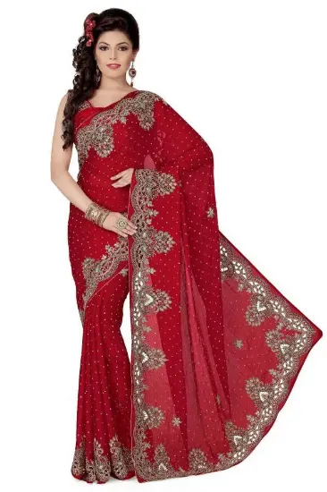 Picture of indian handmade ethnic saree leaf printed pure silk bro