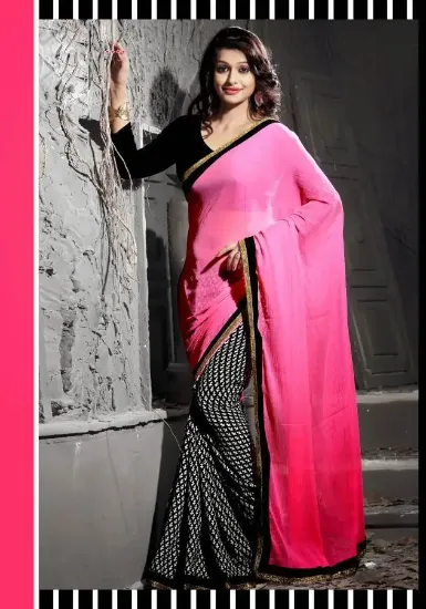 Picture of indian handmade ethnic saree stripe printed 100% silk g