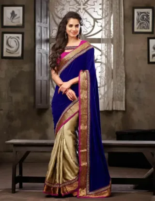 Picture of indian handmade ethnic saree stripe printed pure silk b