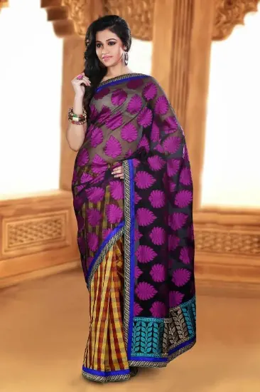 Picture of indian handmade floral printed pure silk saree batik pr