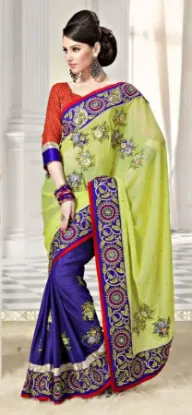 Picture of indian handmade floral printed saree green textile fabr