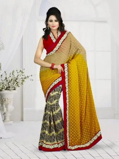 Picture of indian handmade floral pure silk saree beige printed et