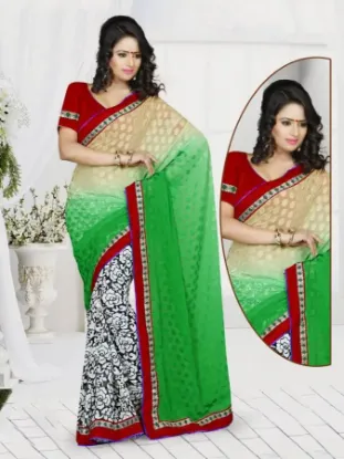 Picture of indian handmade green decorative fabric organza silk sa