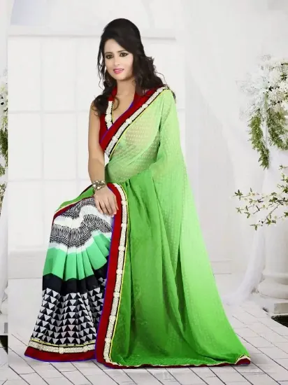 Picture of indian handmade green sarong fabric pure silk saree pri