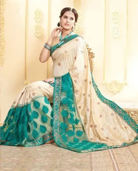 Picture of indian handmade multicolor craft fabric pure silk saree