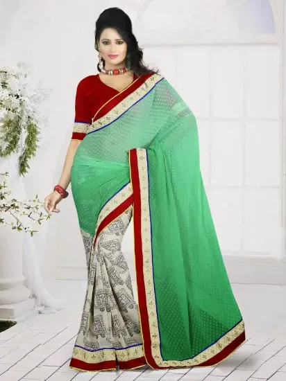 Picture of indian handmade nice printed crepe silk saree dress mak