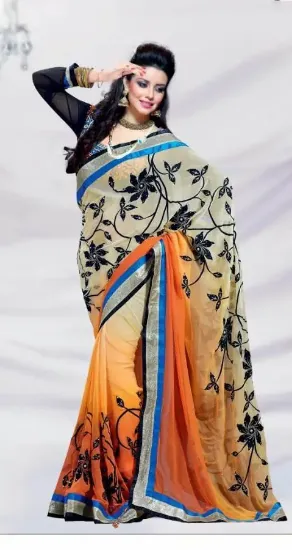 Picture of indian handmade paisley printed beige crepe silk saree 