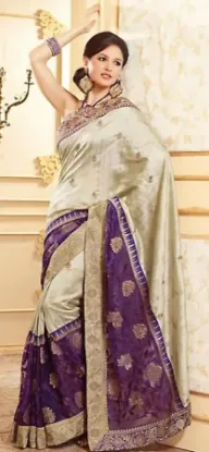 Picture of indian handmade pure silk beige saree human printed eth