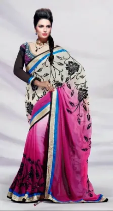 Picture of indian handmade pure silk beige sari floral printed eth