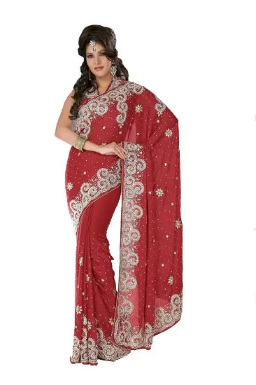 Picture of indian handmade pure silk brown saree floral printed ba