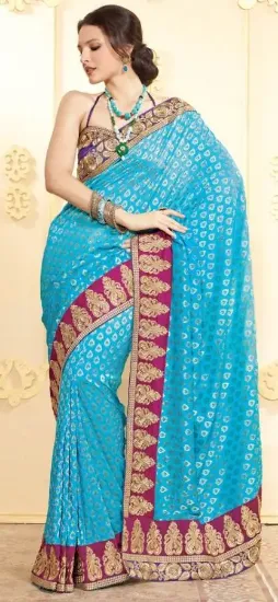 Picture of indian handmade saree abstract printed pure silk blue s