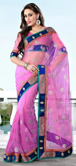 Picture of indian handmade saree abstract printed pure silk pink s