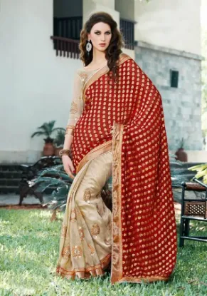 Picture of indian handmade saree brown polyester fabric floral sar