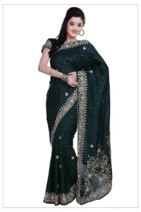 Picture of indian handmade saree calico printed pure silk brown sa