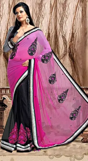 Picture of indian handmade saree calico printed pure silk brown sa