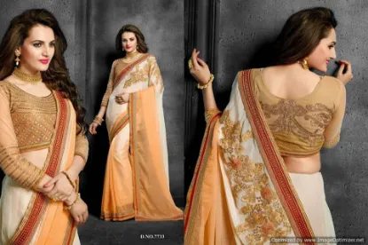 Picture of indian handmade saree crepe silk fabric sequins embroid