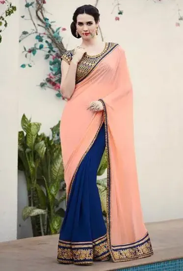 Picture of indian handmade saree embroidered georgette blend texti