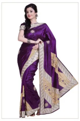 Picture of indian handmade saree embroidered polyester beige craft