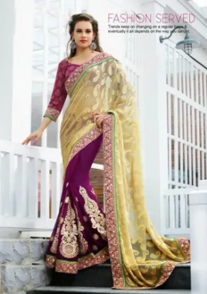 Picture of indian handmade saree floral printed pure silk brown et