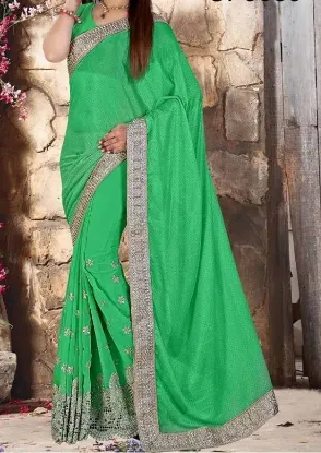 Picture of indian handmade saree nice printed pure silk green sare