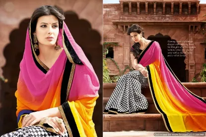 Picture of indian handmade saree polka dot printed pure silk black