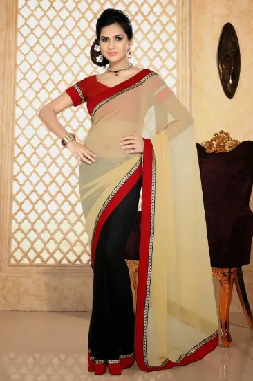 Picture of indian handmade saree pure silk beige zigzag printed sa