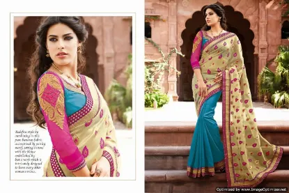 Picture of indian handmade saree pure silk fabric printed brown dr