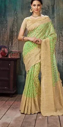 Picture of indian handmade saree pure silk yellow floral printed w