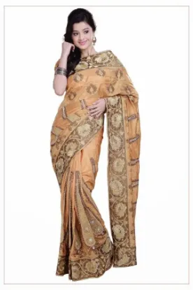 Picture of indian handmade saree woven polyester orange craft ethn