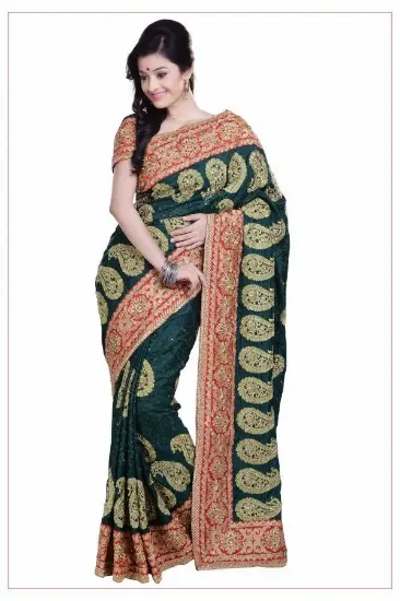 Picture of indian handmade sari 100%silk fabric crafted cultural e