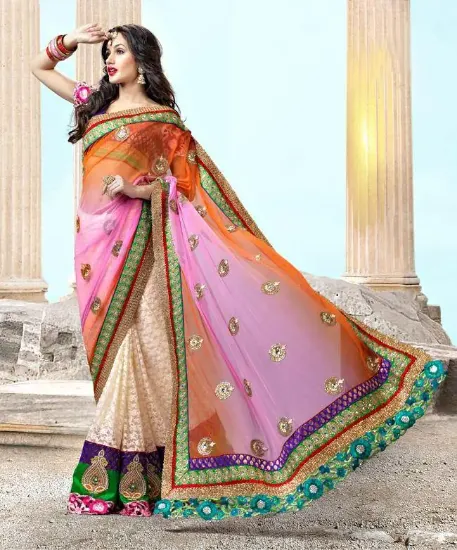 Picture of indian handmade sari 100%silk fabric crafted cultural e