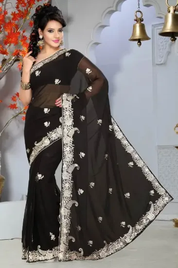 Picture of indian handmade sari embroidered party wear dress polye