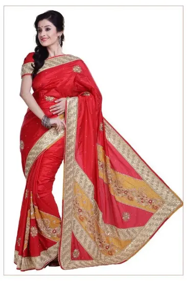 Picture of indian handmade sari embroidered party wear dress polye