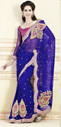 Picture of indian handmade sari embroidered party wear dress polye